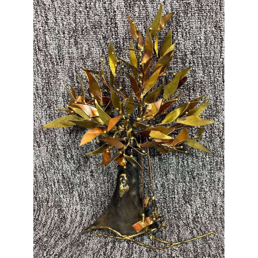 Vtg Stephen Vat Brutalist Copper Brass Tree Sculpture Signed Mid Century Art 70s